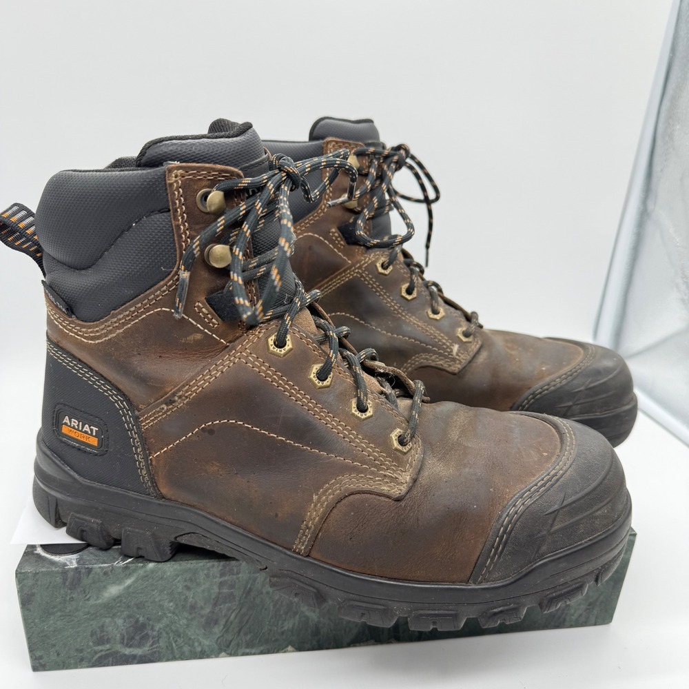 Ariat Treadfast Work Boots Mens 8.5EE Brown Leather Steel Toe Waterproof
